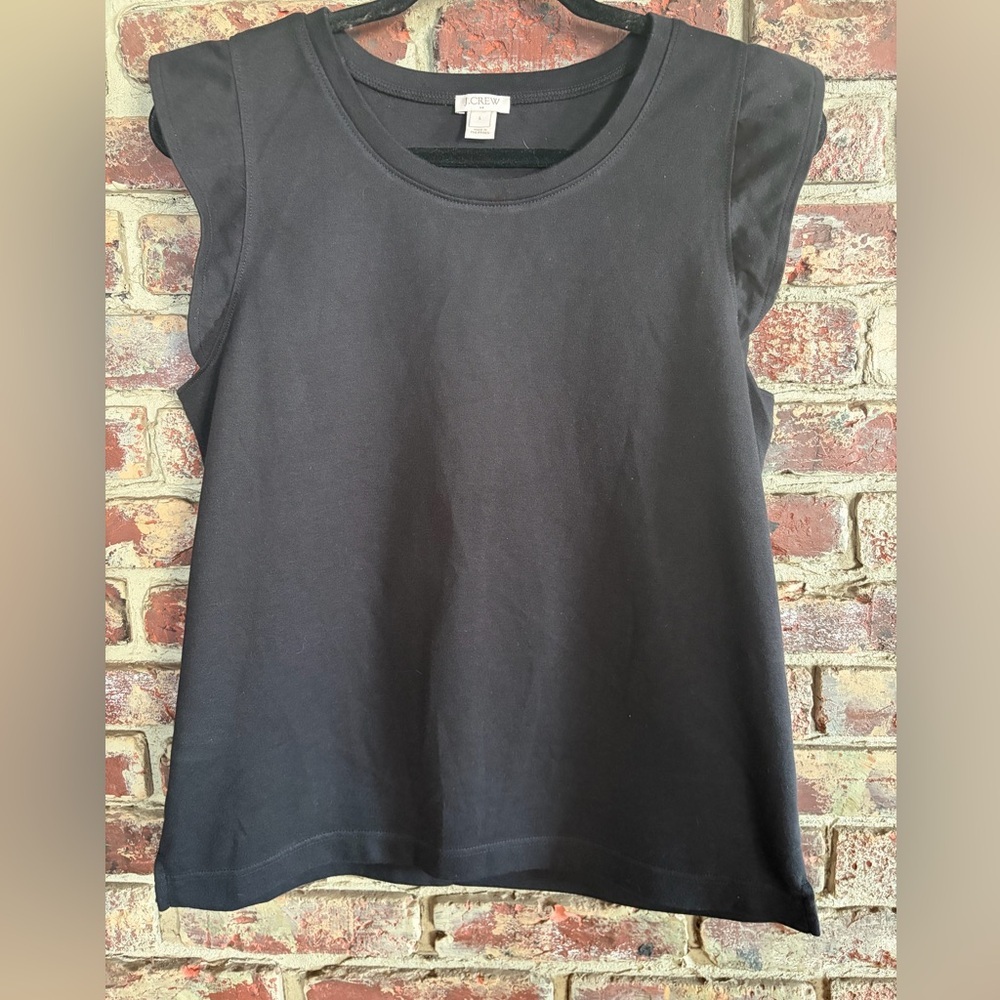J.Crew Black Flutter Sleeve Tee Shirt Size Large Minimal Classic